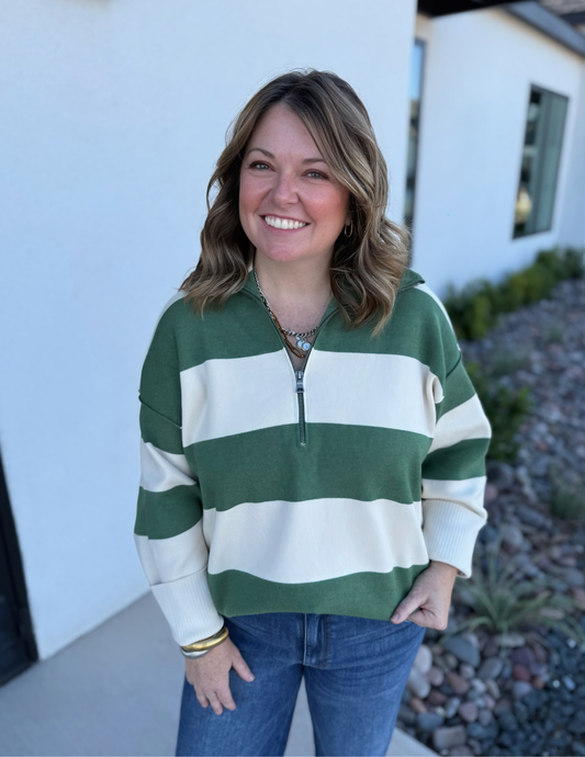 Knit Striped Half Zip Top