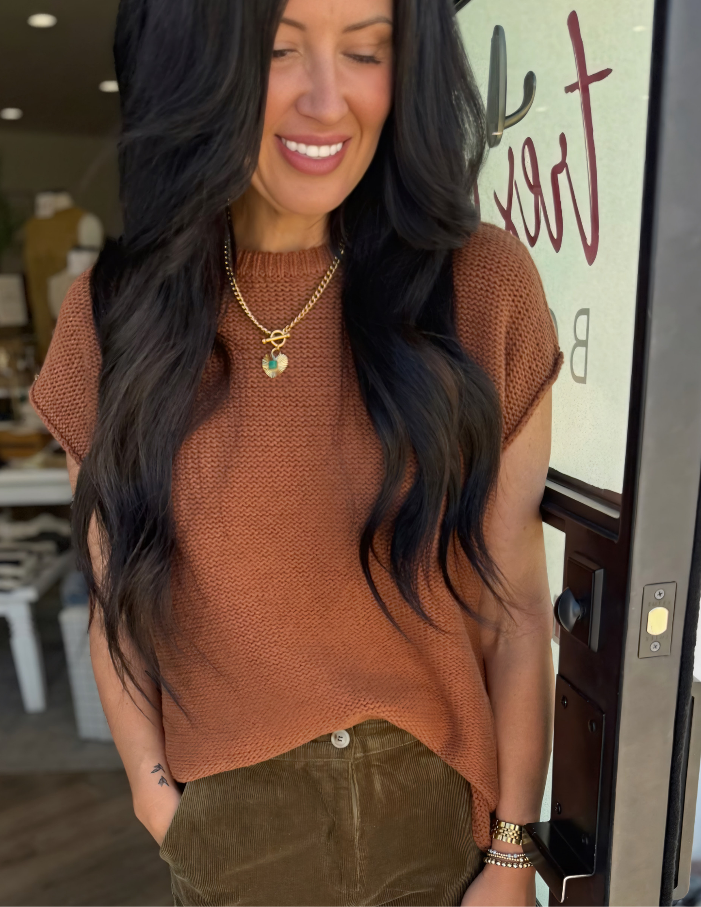 Knit Sweater Tank- Rust