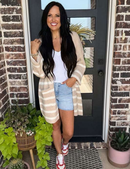 Knitted Stripe Maxi Cardigan - Tres Chic Boutique