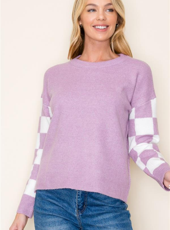 Lavender Checkerboard Sweater - Tres Chic Boutique