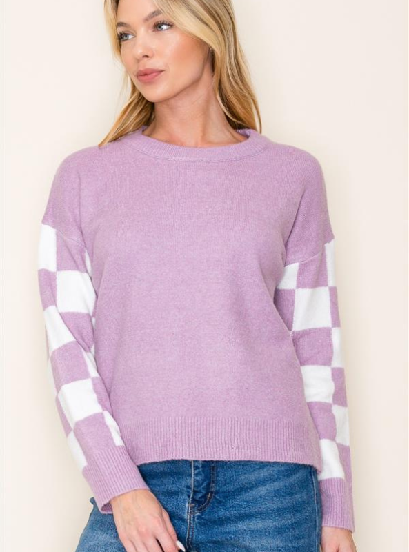 Lavender Checkerboard Sweater - Tres Chic Boutique