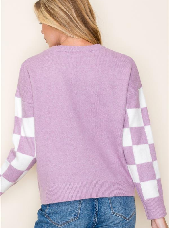 Lavender Checkerboard Sweater - Tres Chic Boutique