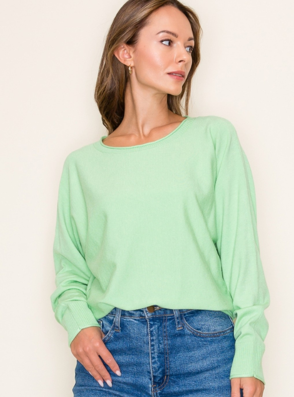 Lime Crew Neck Sweater - Tres Chic Boutique