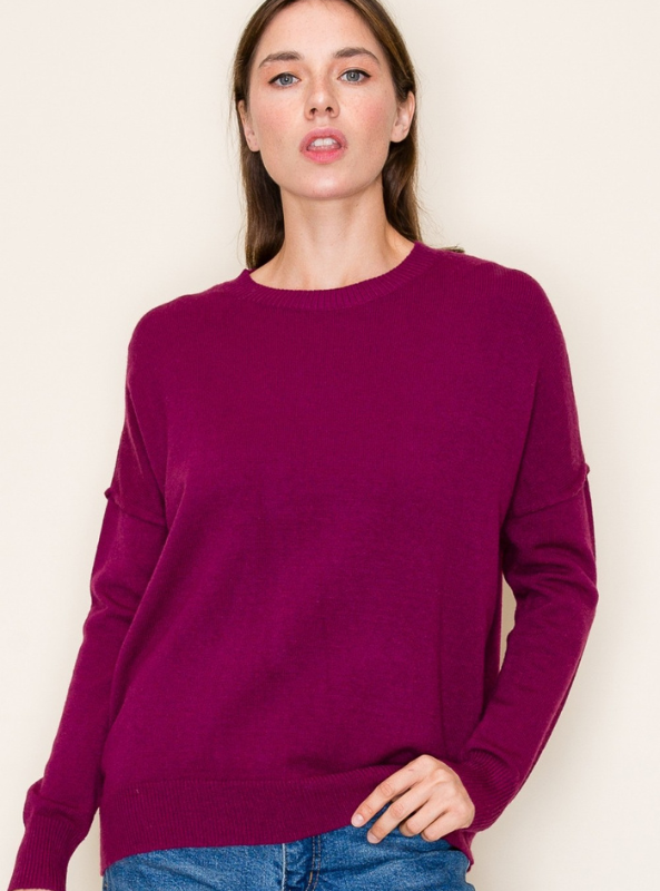 Magenta Crew Neck Sweater - Tres Chic Boutique