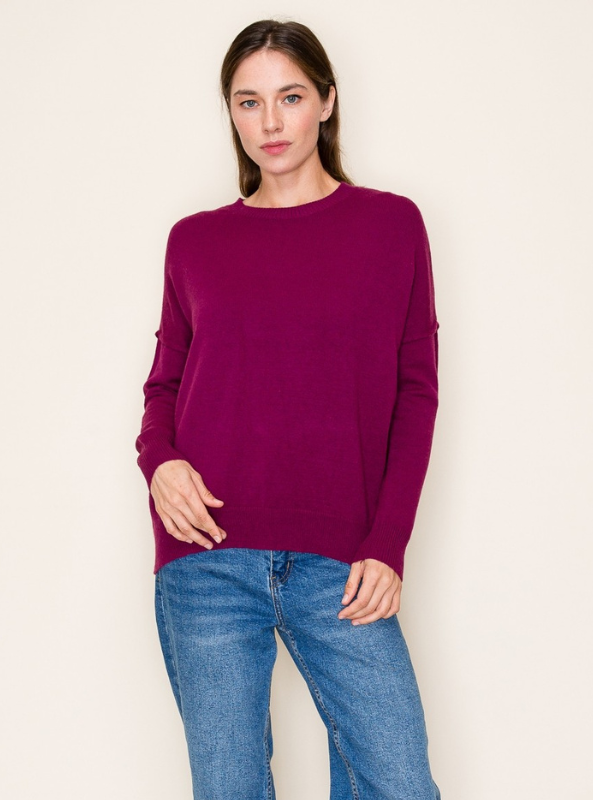 Magenta Crew Neck Sweater - Tres Chic Boutique