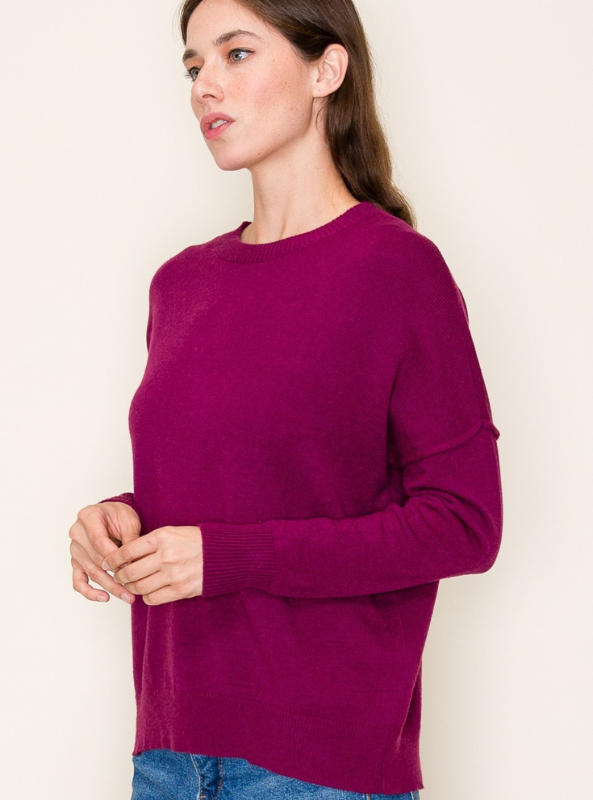 Magenta Crew Neck Sweater - Tres Chic Boutique