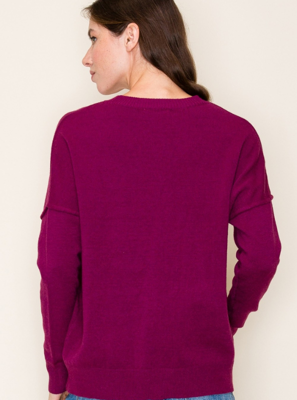 Magenta Crew Neck Sweater - Tres Chic Boutique