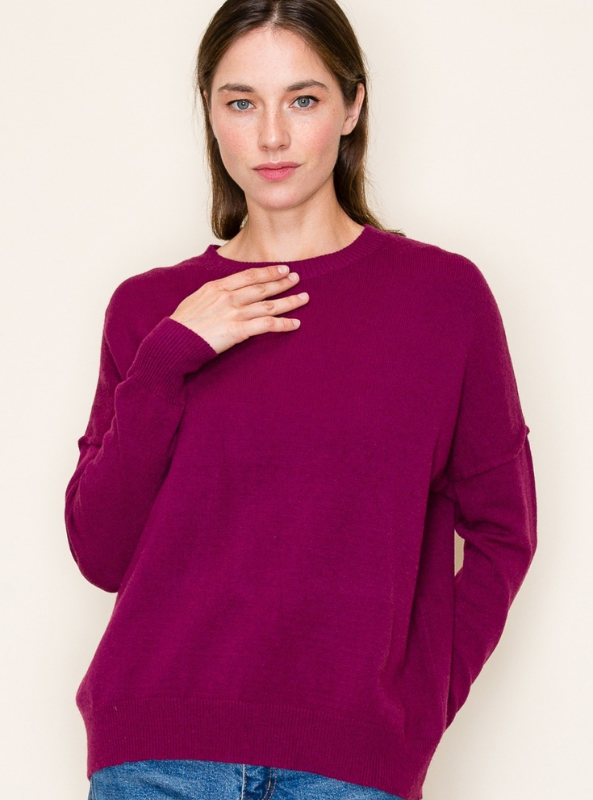 Magenta Crew Neck Sweater - Tres Chic Boutique