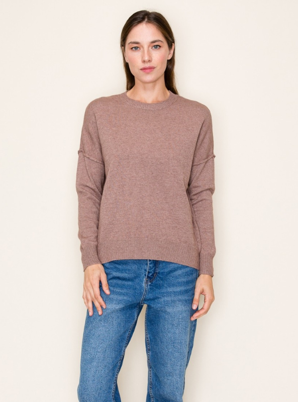 Mocha Crew Neck Sweater - Tres Chic Boutique