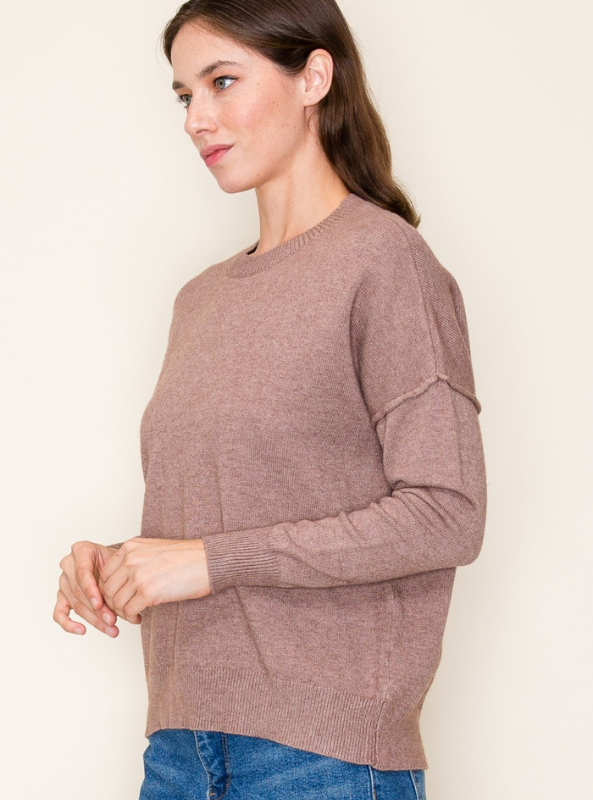 Mocha Crew Neck Sweater - Tres Chic Boutique