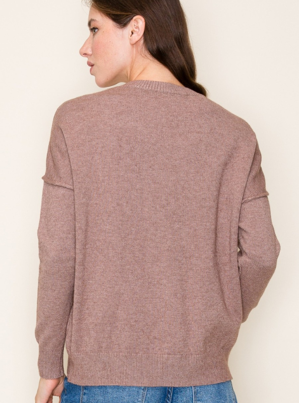 Mocha Crew Neck Sweater - Tres Chic Boutique