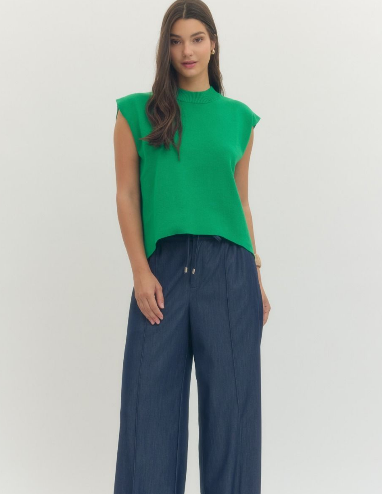 Mock Neck Knit Sweater- Green