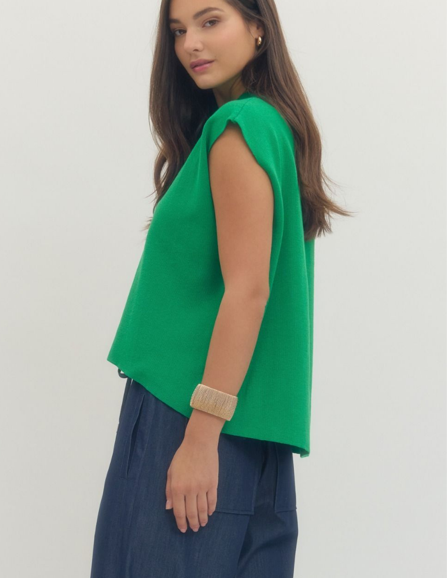 Mock Neck Knit Sweater- Green