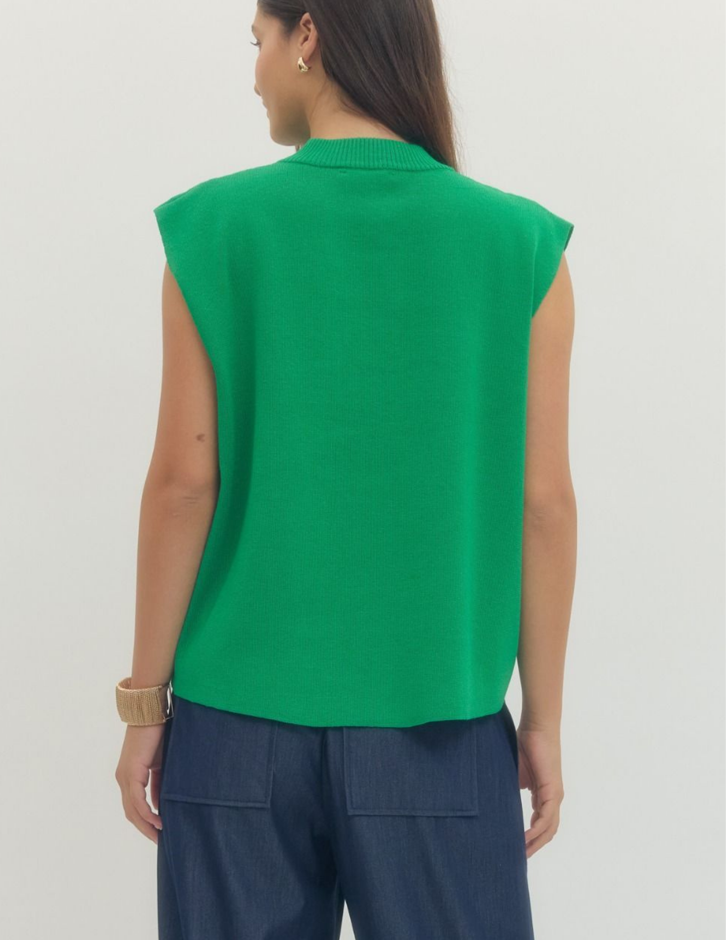 Mock Neck Knit Sweater- Green
