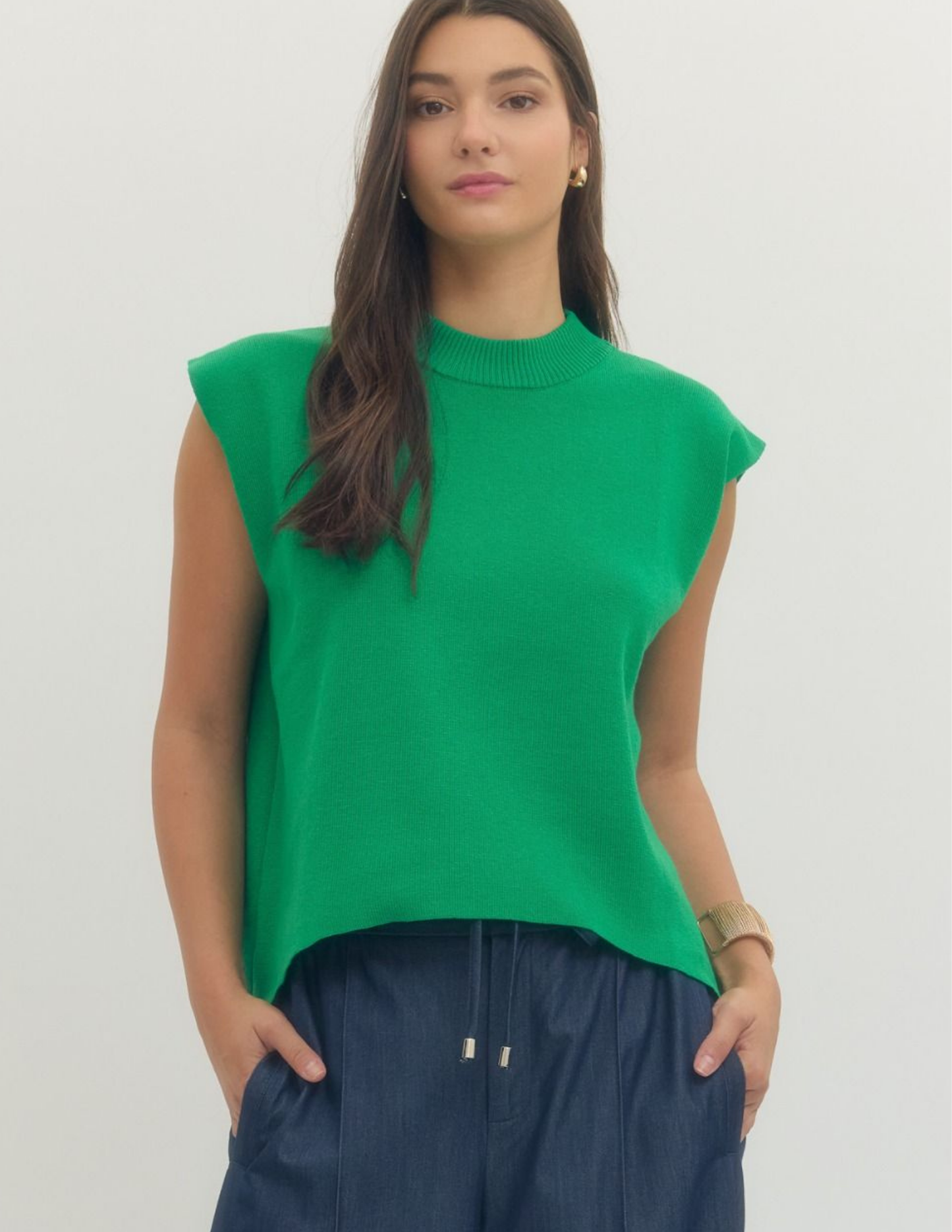 Mock Neck Knit Sweater- Green