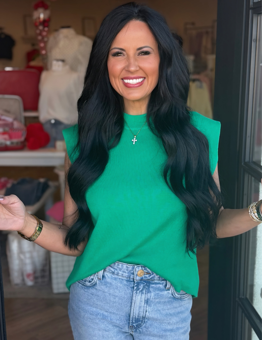 Mock Neck Knit Sweater- Green