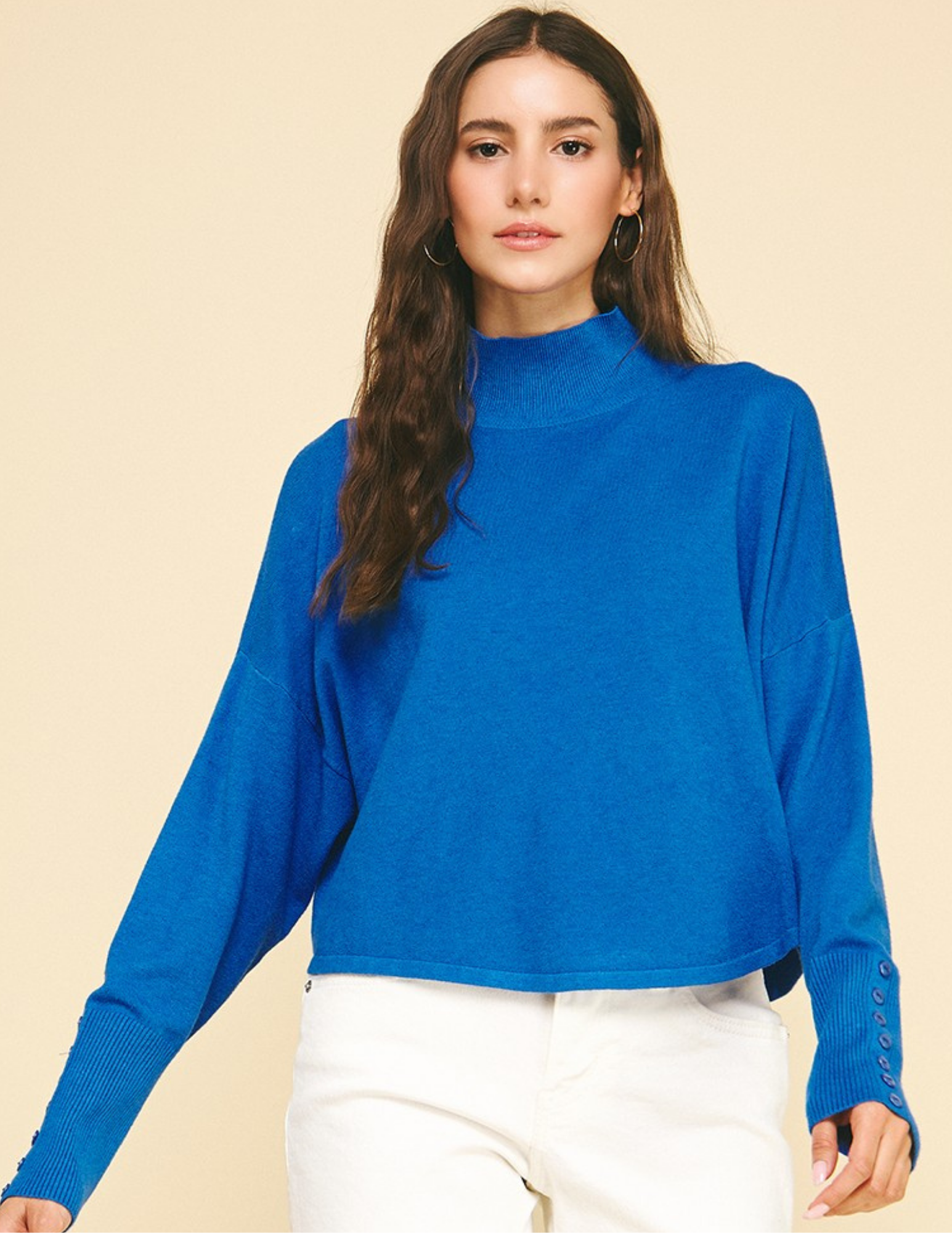 Mock Neck Sweater- Blue - Tres Chic Boutique