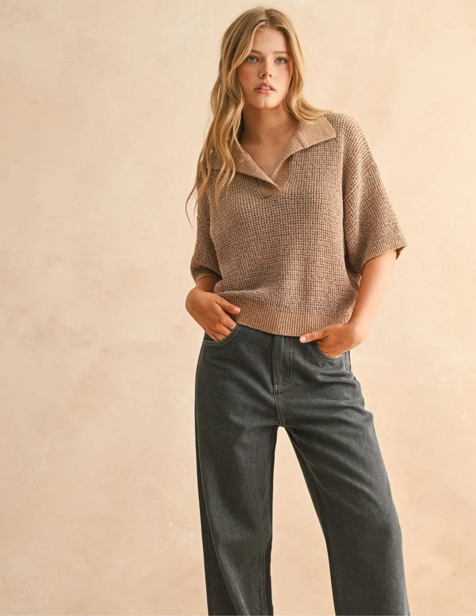 Mocha Brown Collared Knit Top - Tres Chic Boutique