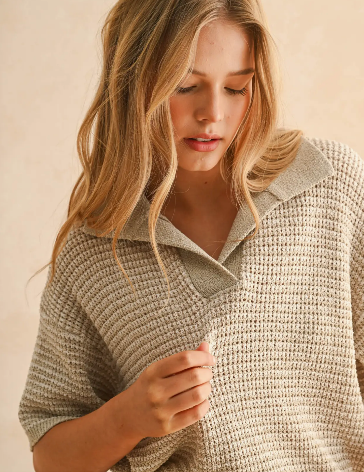 Taupe Collared Knit Top