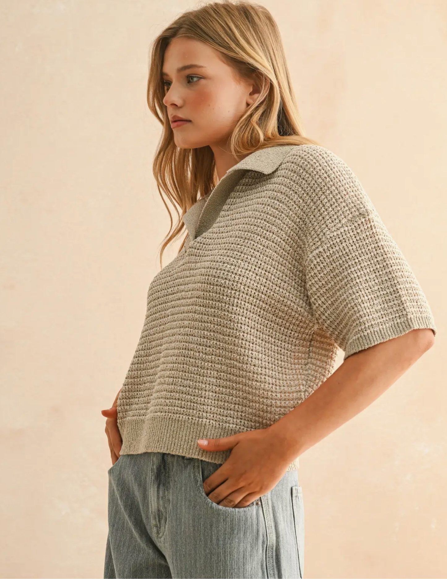 Taupe Collared Knit Top