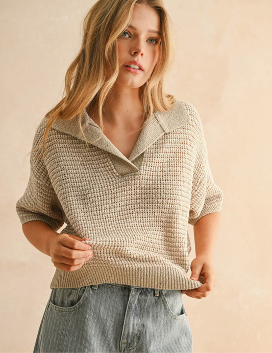 Taupe Collared Knit Top