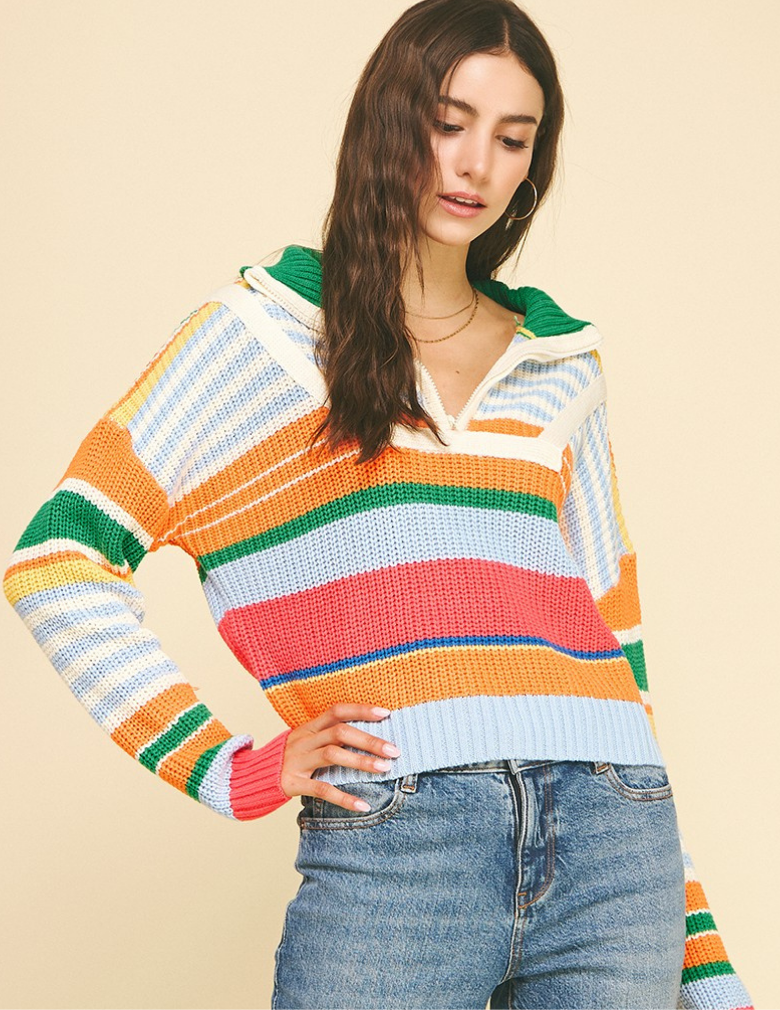 Multi Color Quarter Zip Sweater - Tres Chic Boutique
