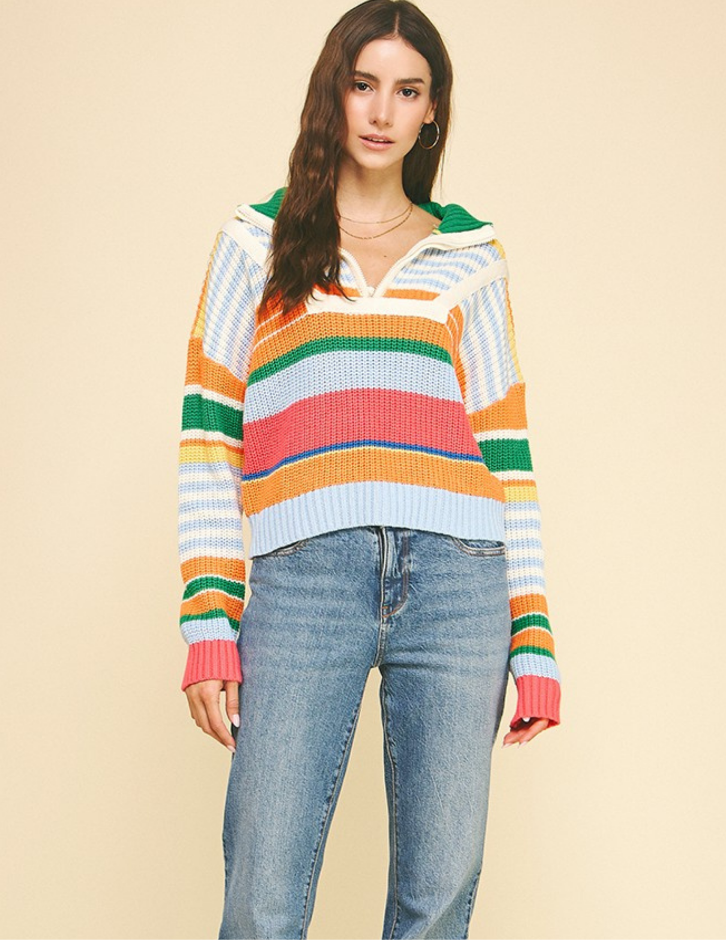 Multi Color Quarter Zip Sweater - Tres Chic Boutique