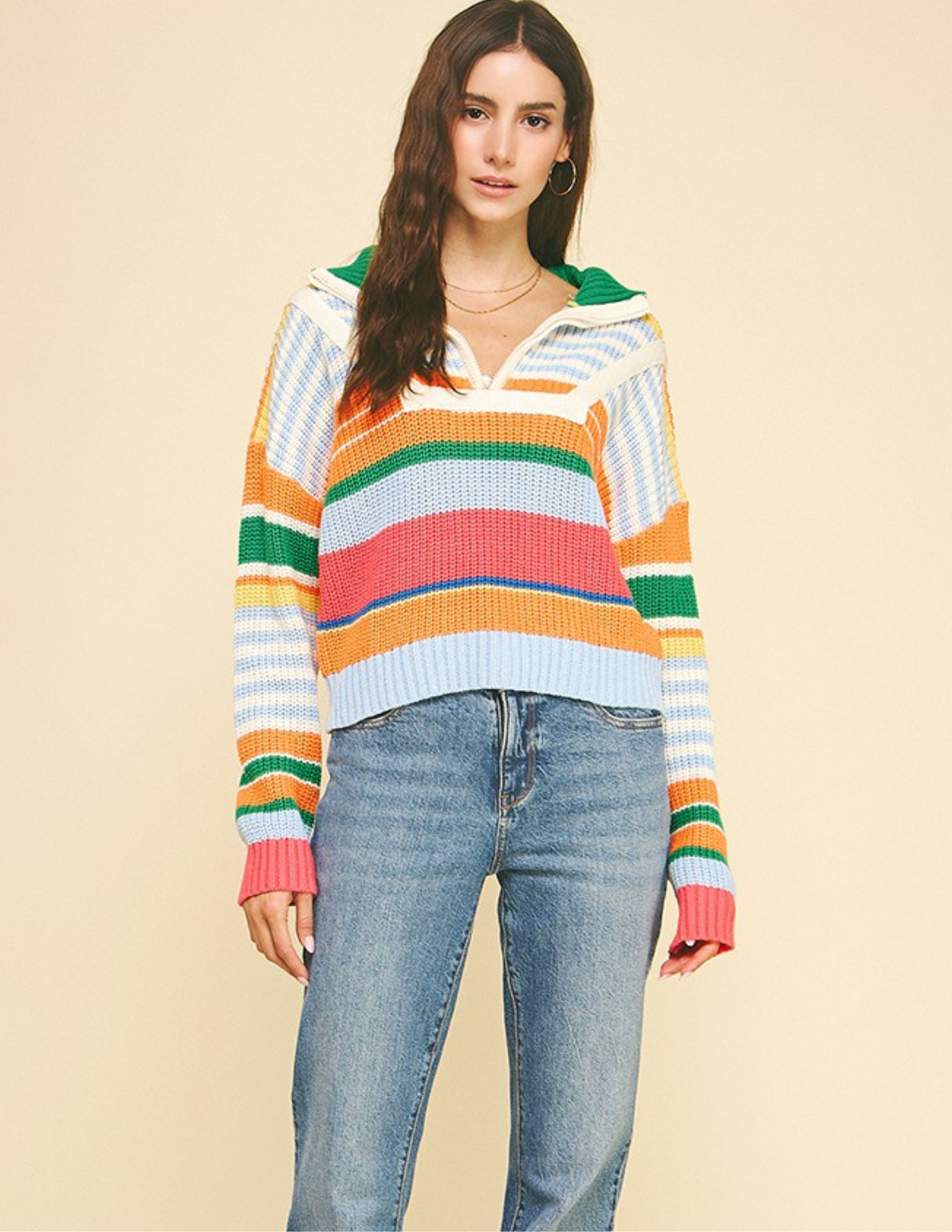 Multi Color Quarter Zip Sweater - Tres Chic Boutique