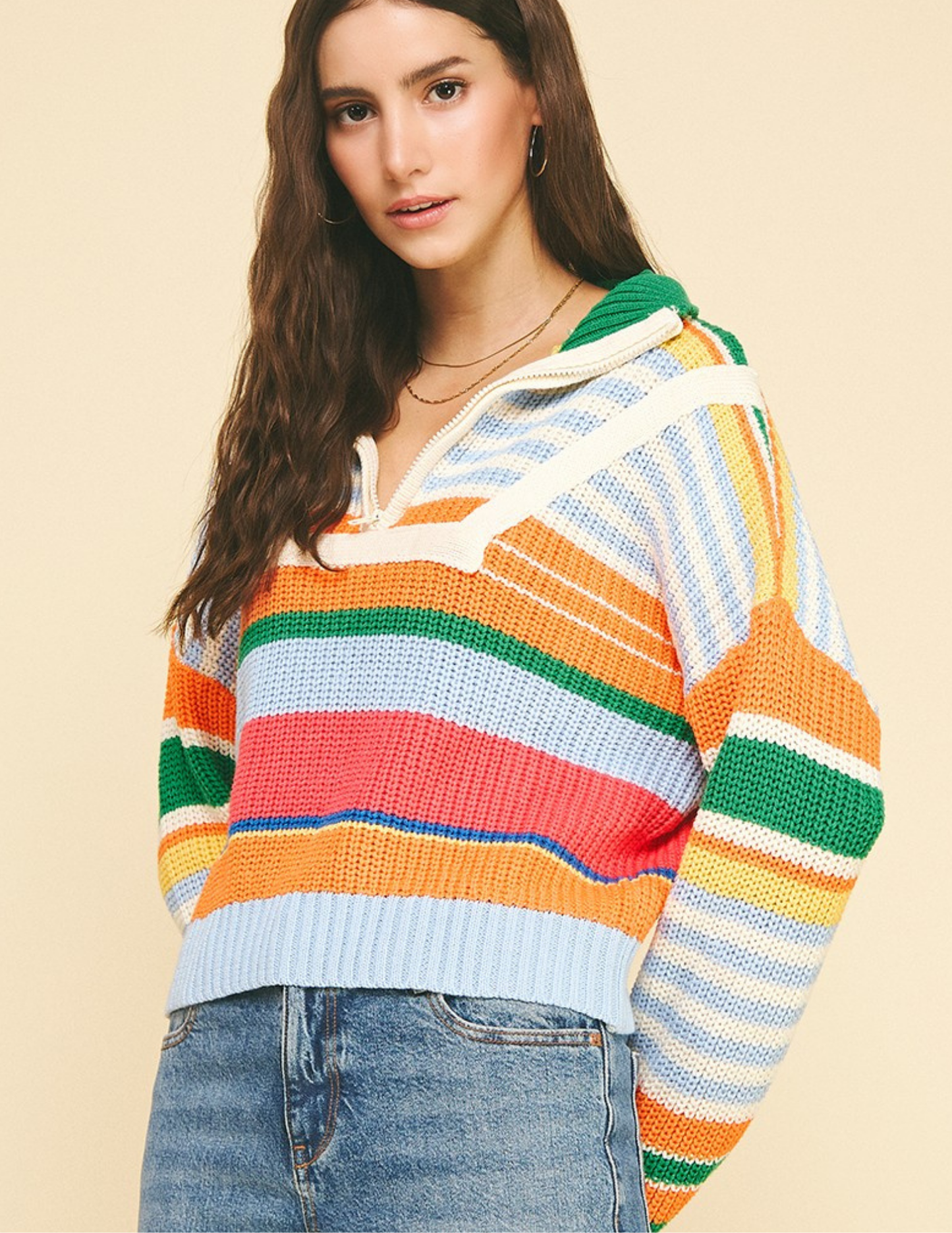 Multi Color Quarter Zip Sweater - Tres Chic Boutique