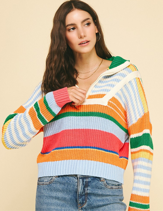 Multi Color Quarter Zip Sweater - Tres Chic Boutique
