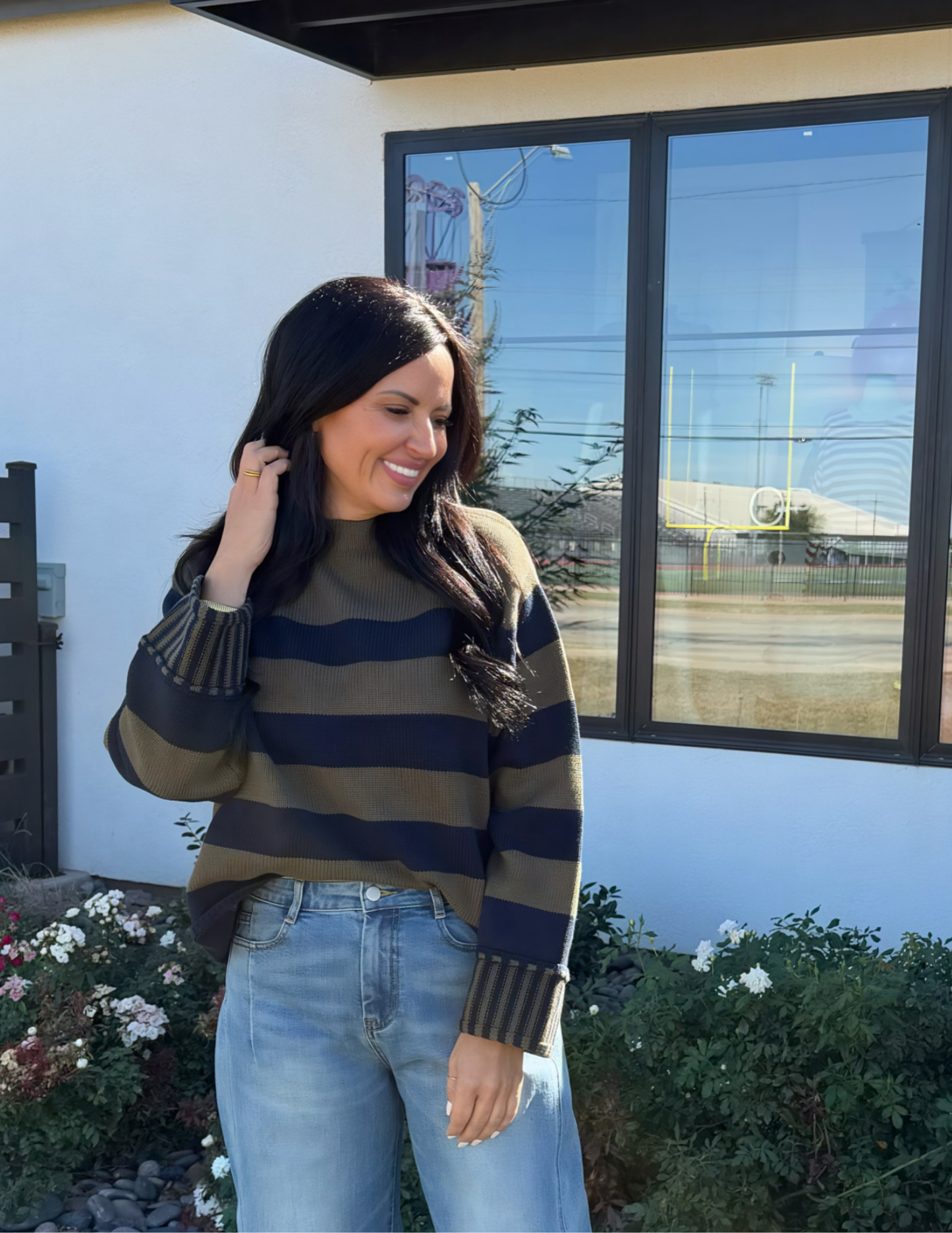 Navy & Olive Striped Sweater