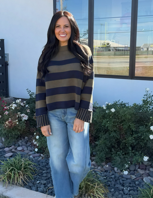 Navy & Olive Striped Sweater