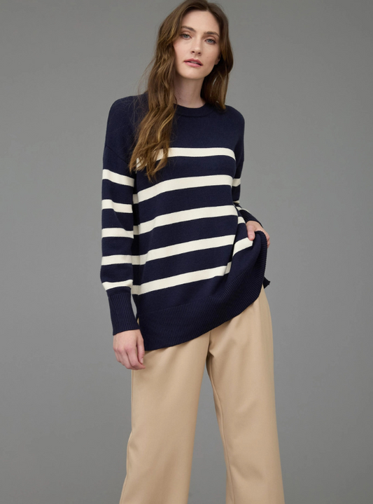 Navy Oversized Crew Knit Sweater - Tres Chic Boutique