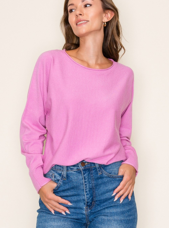 Pink Crew Neck Sweater - Tres Chic Boutique