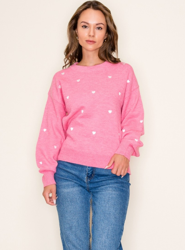 Pink Heart Sweater - Tres Chic Boutique