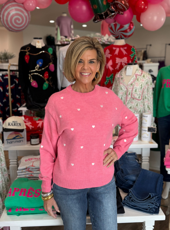 Pink Heart Sweater - Tres Chic Boutique