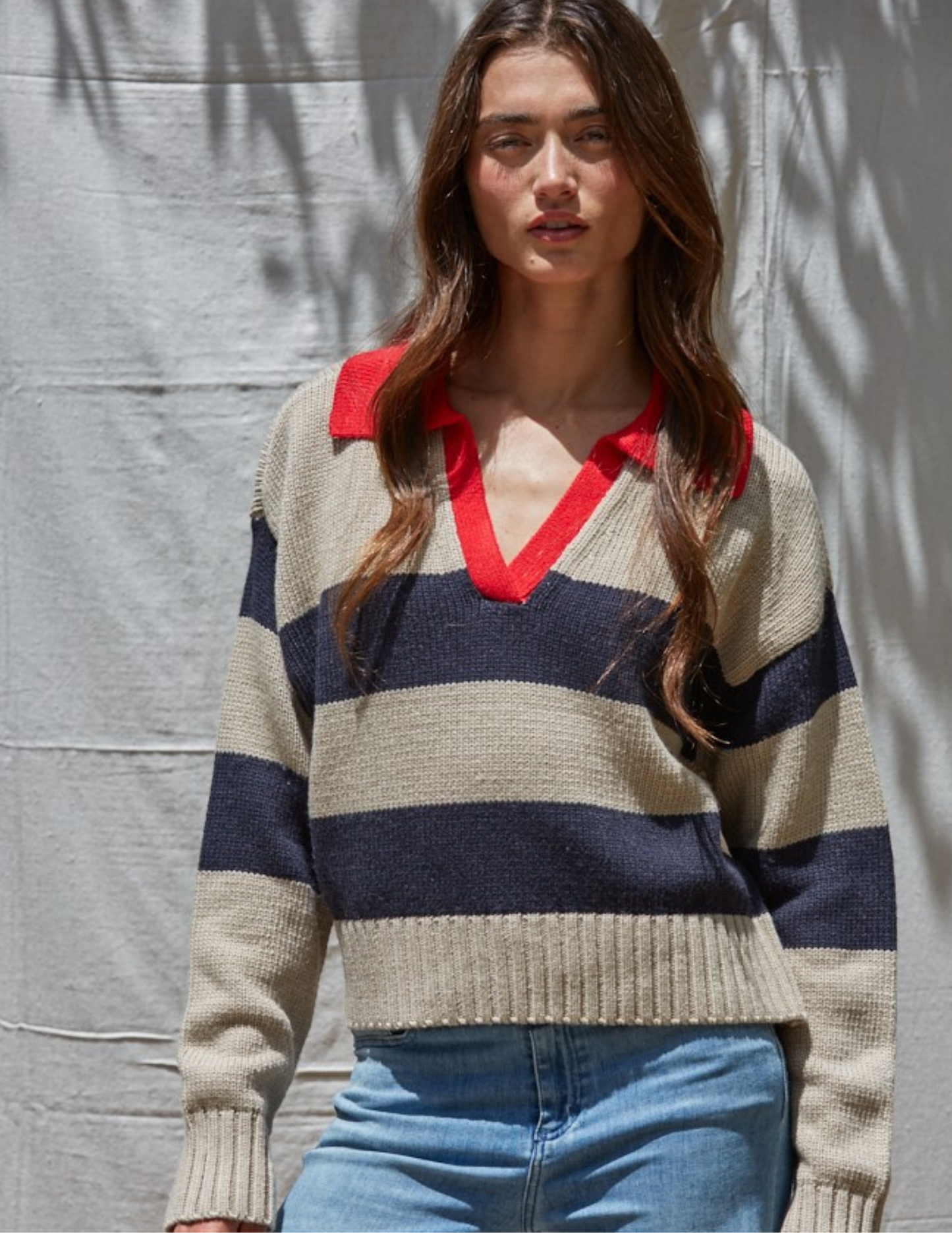 Pop Of Collar Contrast Sweater- Mocha Black