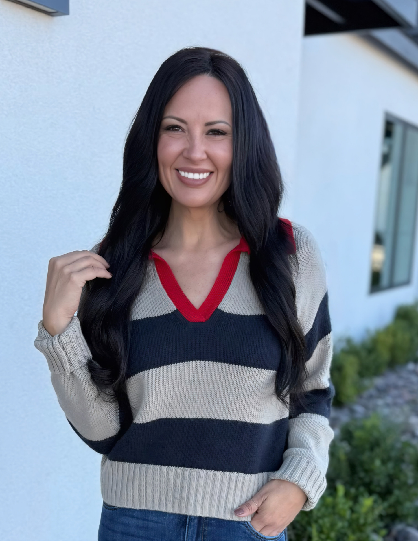 Pop Of Collar Contrast Sweater- Mocha Black