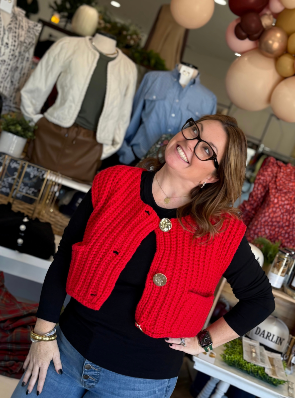 Red Knitted Vest - Tres Chic Boutique