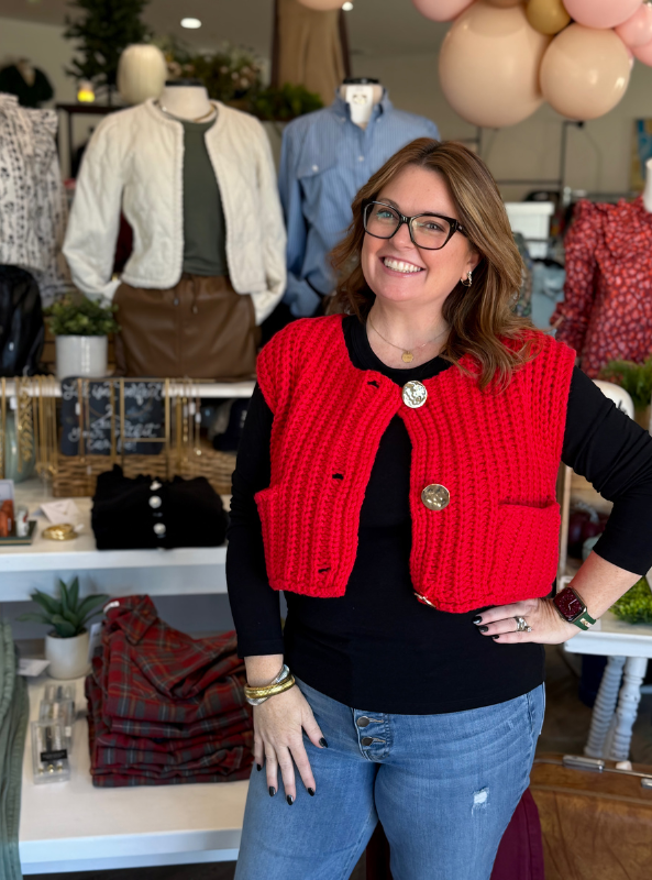 Red Knitted Vest - Tres Chic Boutique