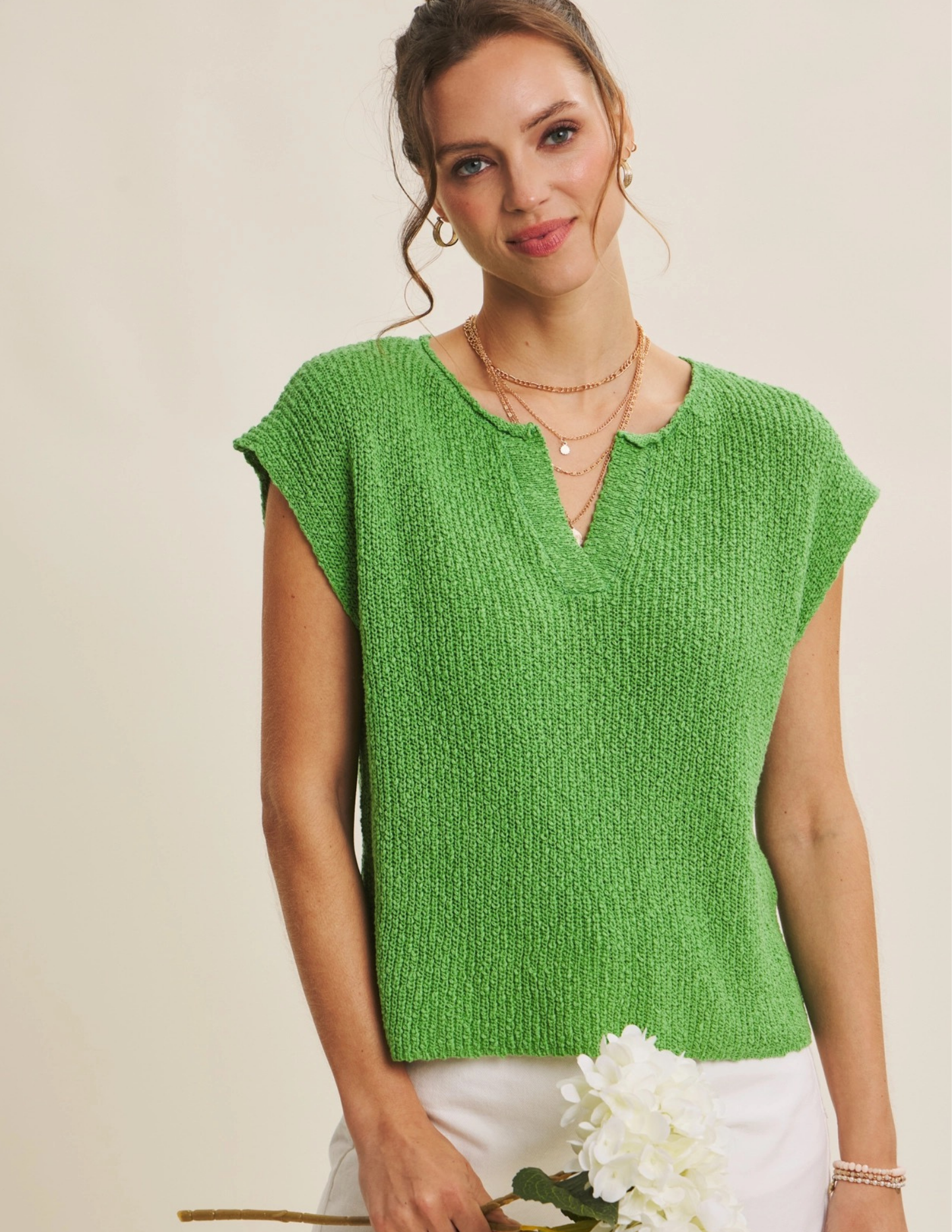 Relaxed Fit Slub Knit Sweater Top- Kelly Green