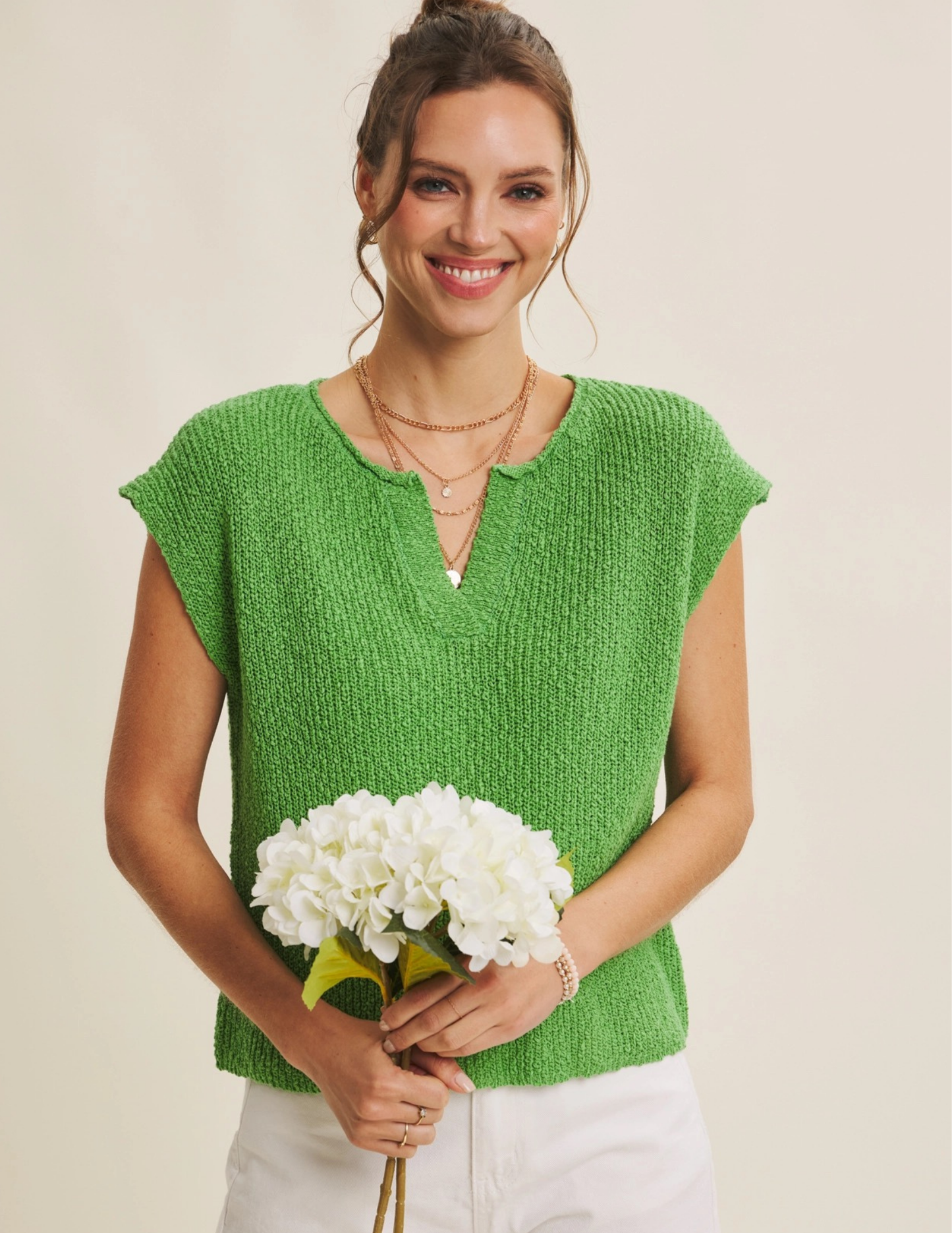 Relaxed Fit Slub Knit Sweater Top- Kelly Green