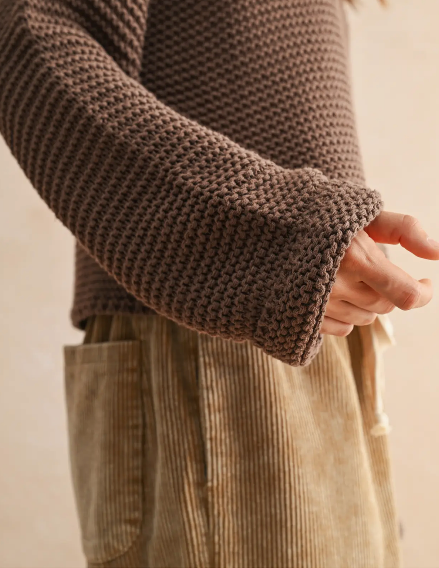 Round Neck Sweater Knitted Top- Chocolate