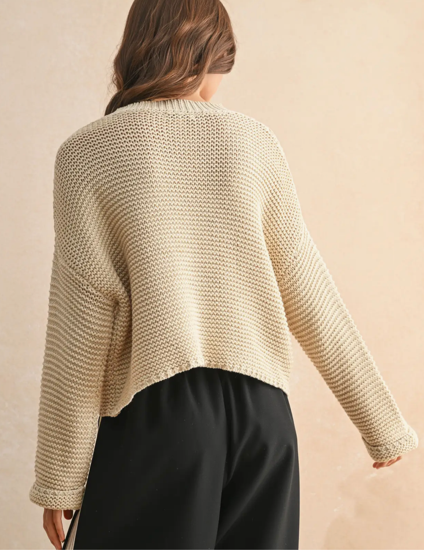Round Neck Sweater Knitted Top- Cream