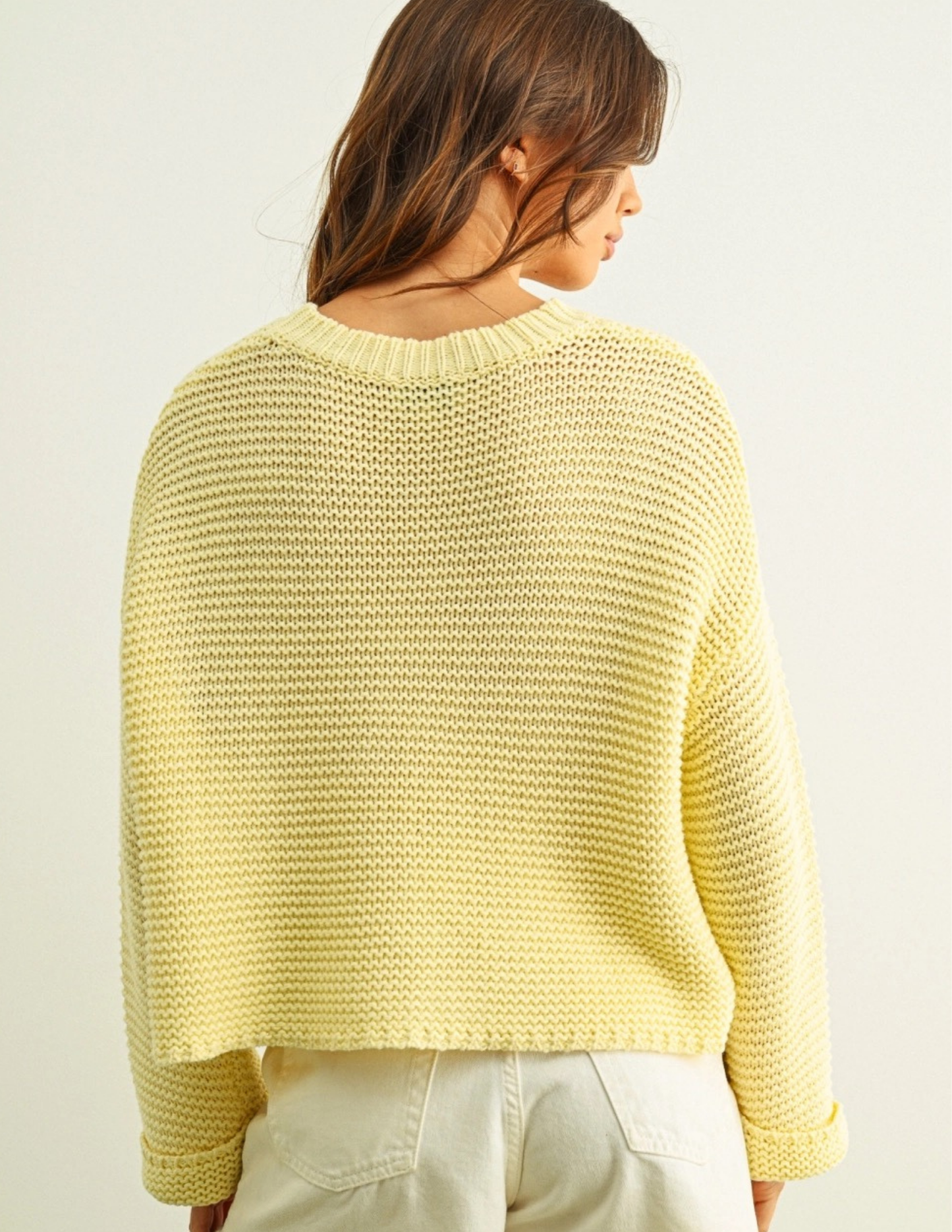 Round Neck Sweater Knitted Top- Pastel Yellow