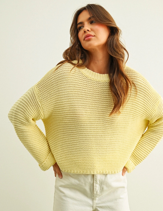 Round Neck Sweater Knitted Top- Pastel Yellow