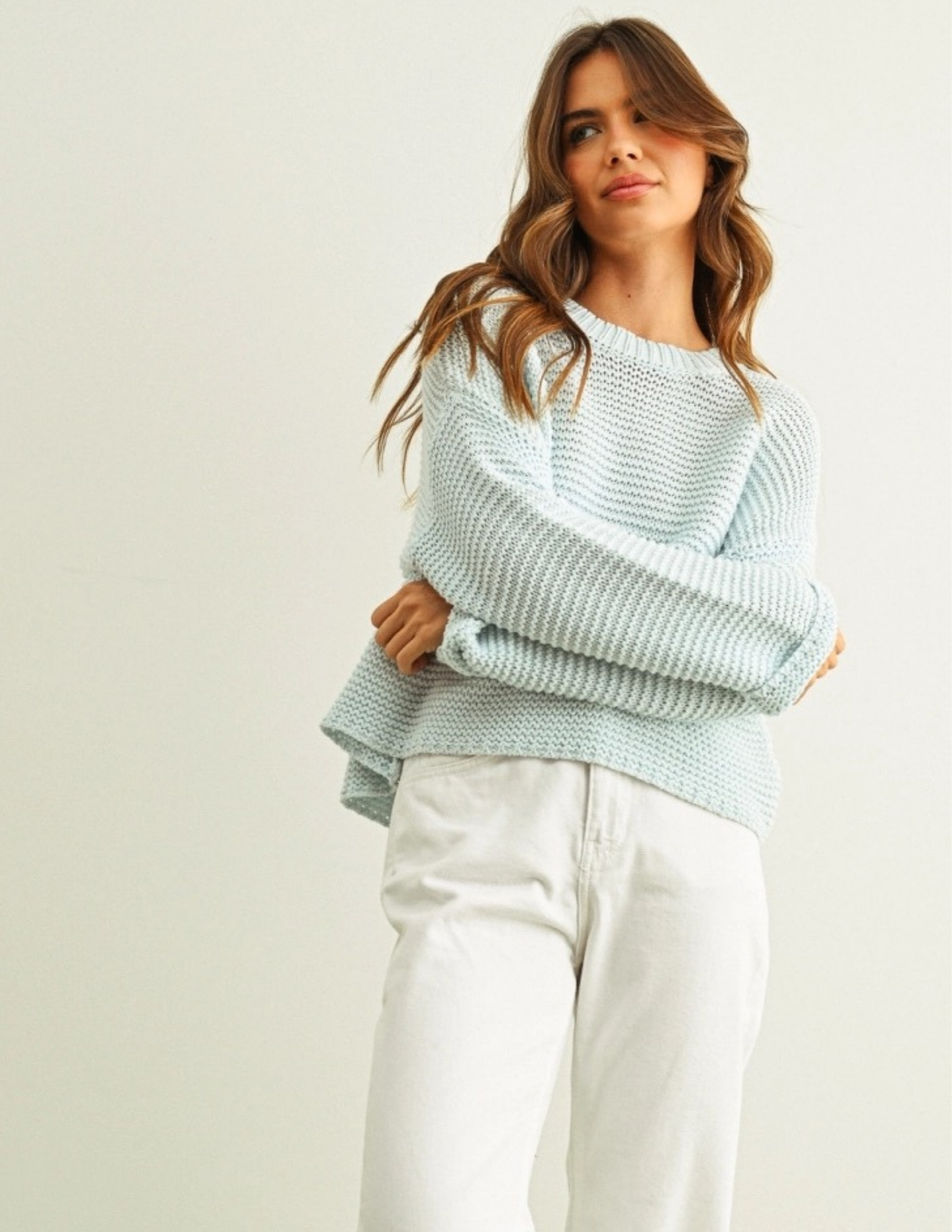Round Neck Sweater Knitted Top- Powder Blue