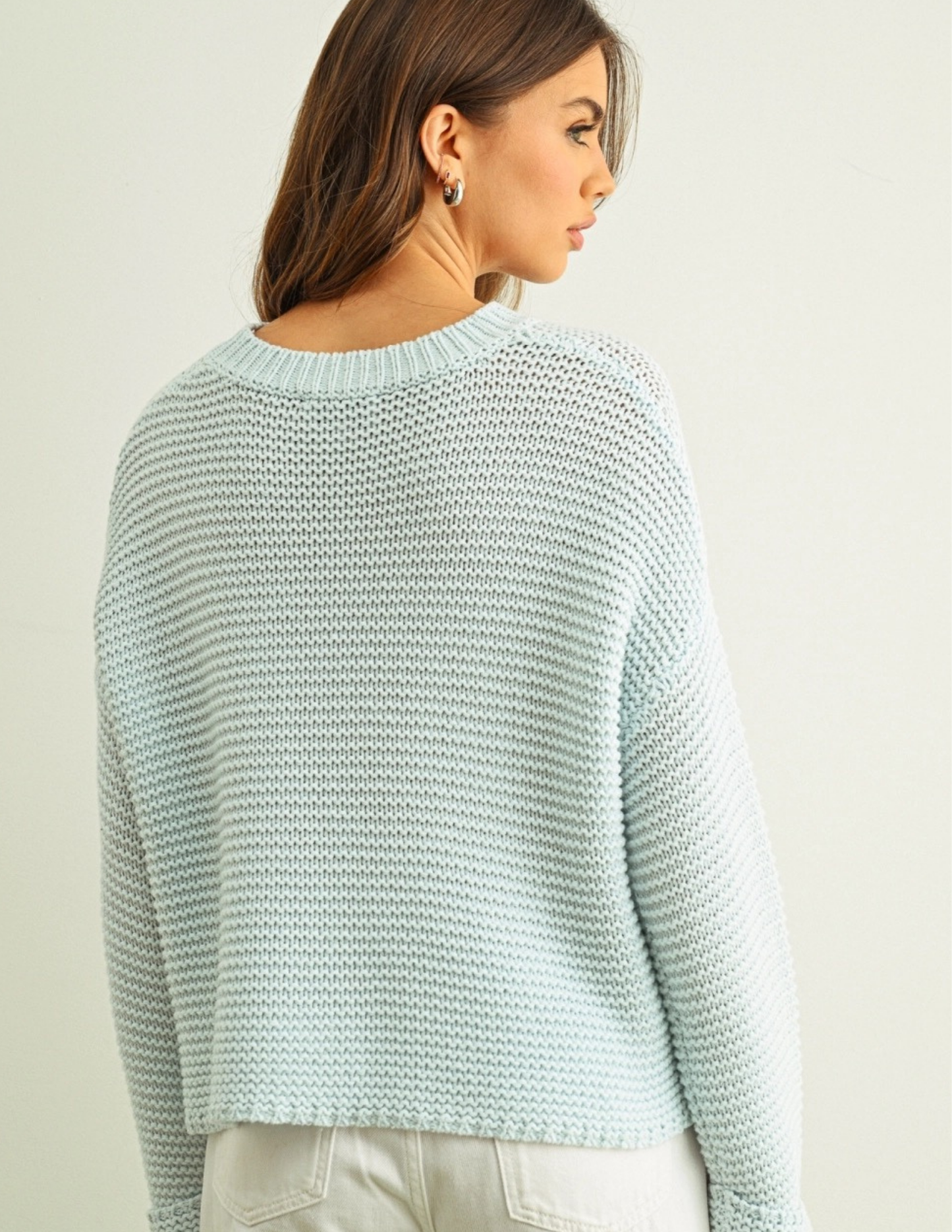 Round Neck Sweater Knitted Top- Powder Blue