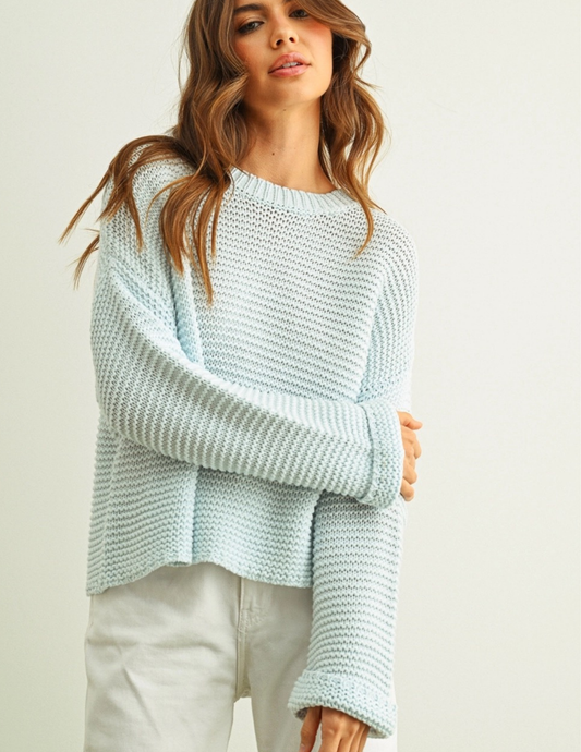 Round Neck Sweater Knitted Top- Powder Blue