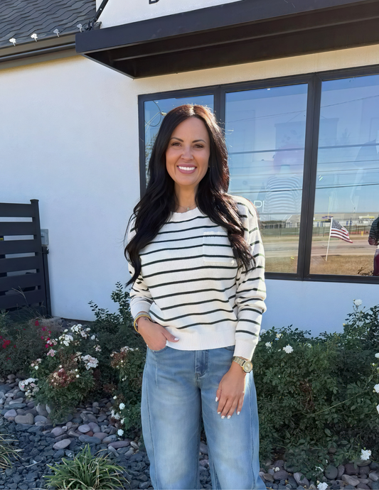 Stripe Cream & Green Sweater